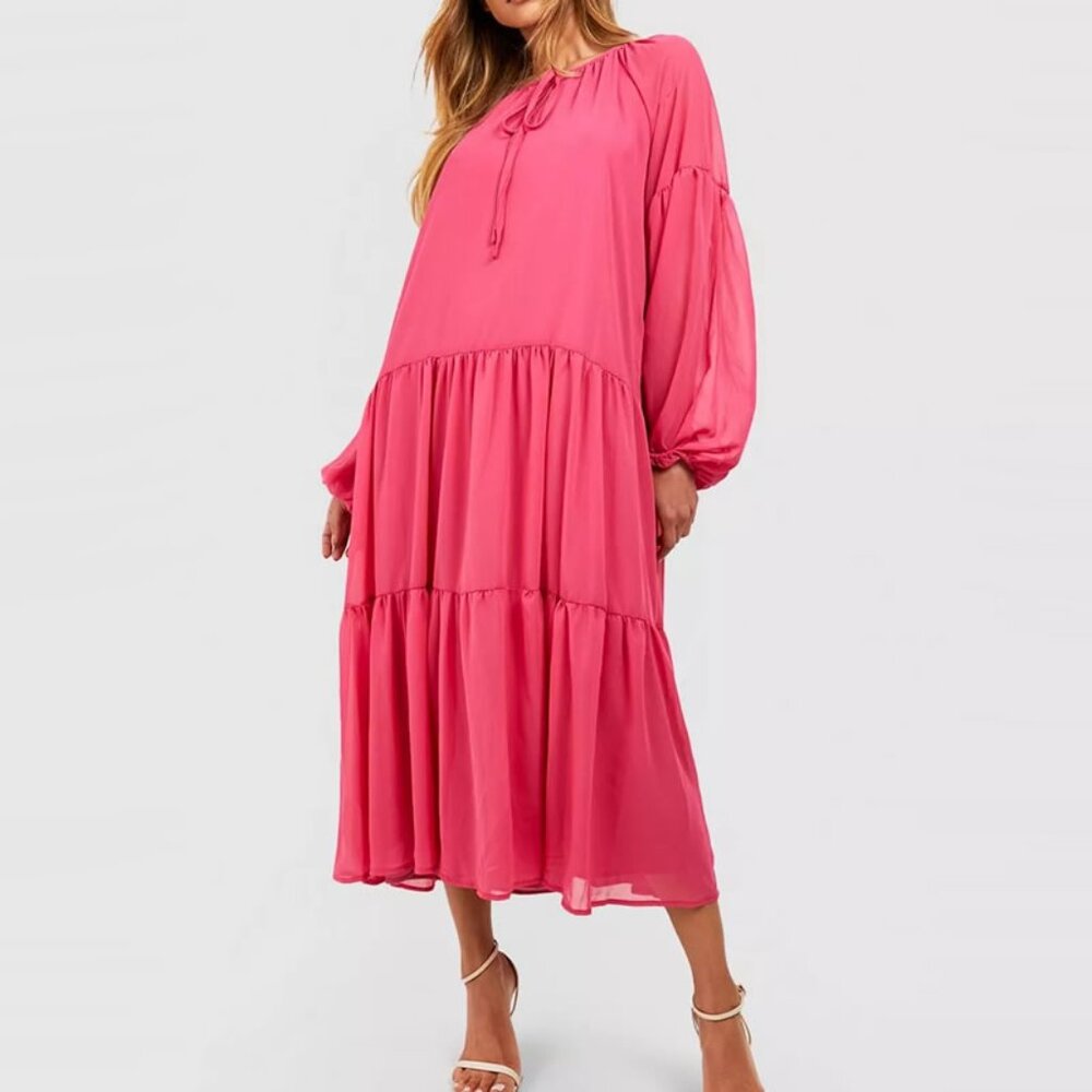 Boohoo Boho Chiffon Tiered Midaxi Smock Dress